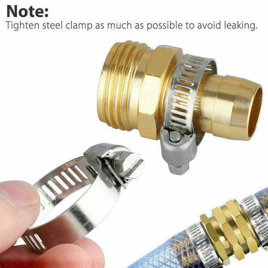 1 Pair 5/8 Inch Garden Brass Mender End Repair Kit Solid Brass Hose male and female Adapter Sprayers Nozzle with Stainless Steel Clamp Accessories